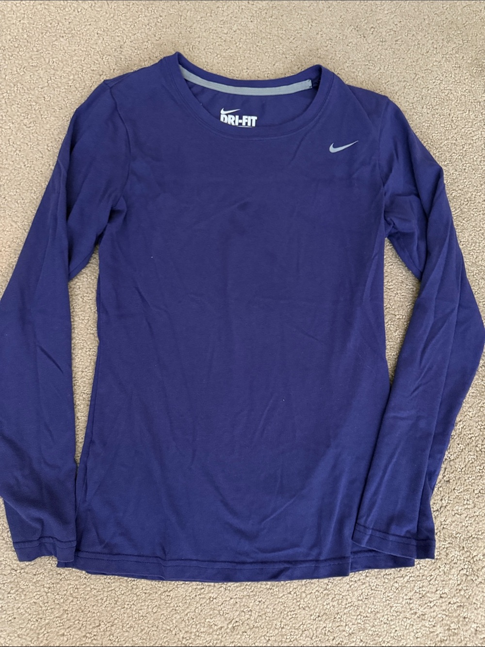 Nike Long Sleeve Dri-FIT Top - Purple with Light Gray Swoosh